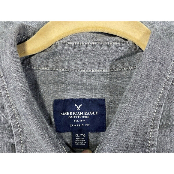 American Eagle Shirt Extra Large Gray Chambray Long Sleeve Button Up - Picture 7 of 11